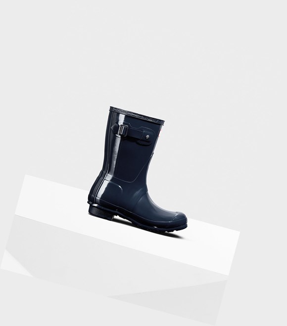 Hunter Original Gloss Kurze Stiefel Damen Navy | VPWGMS283