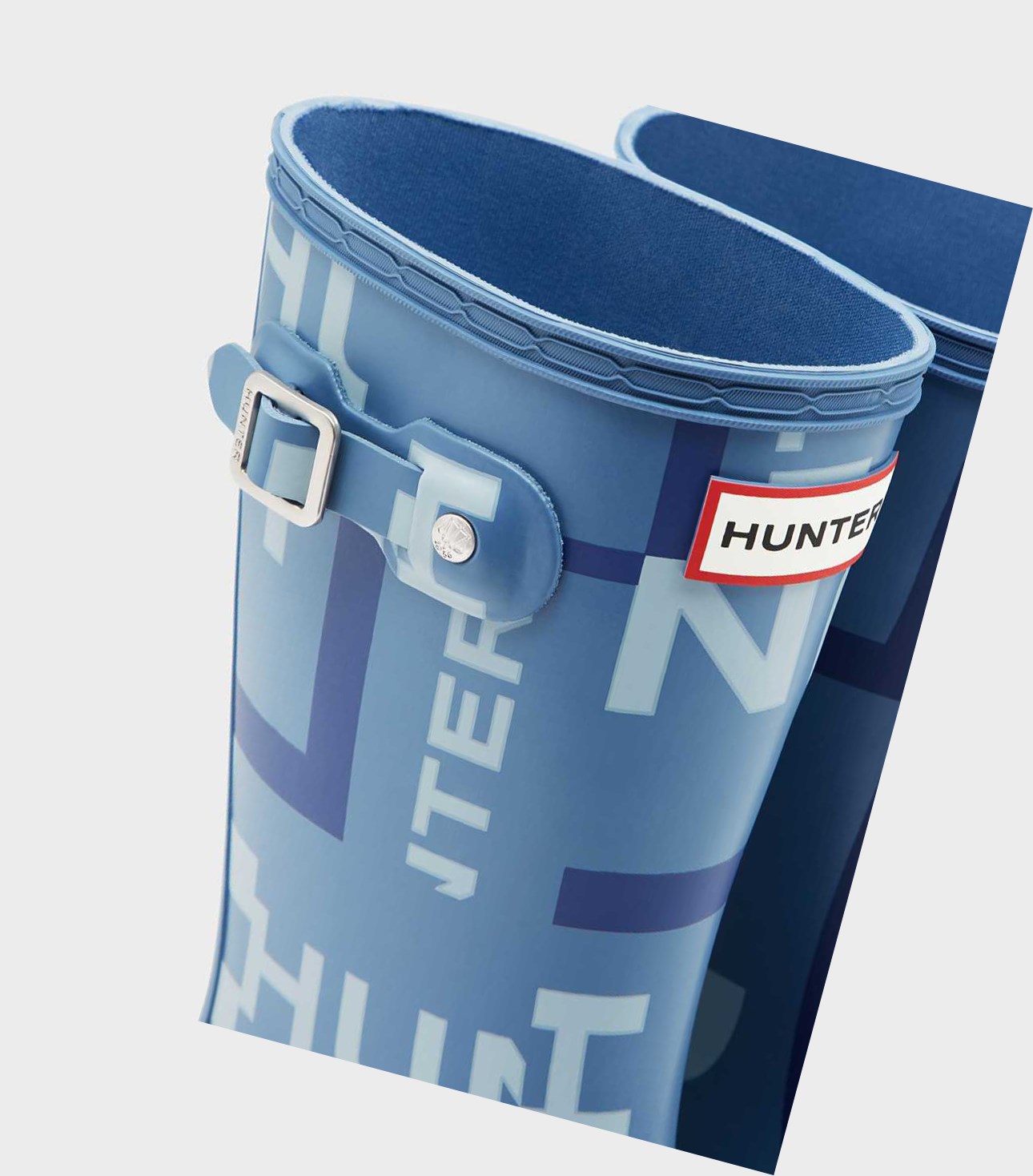 Hunter Original Big Exploded Logo Wellington Kurze Stiefel Kinder Blau | IRNLCV106