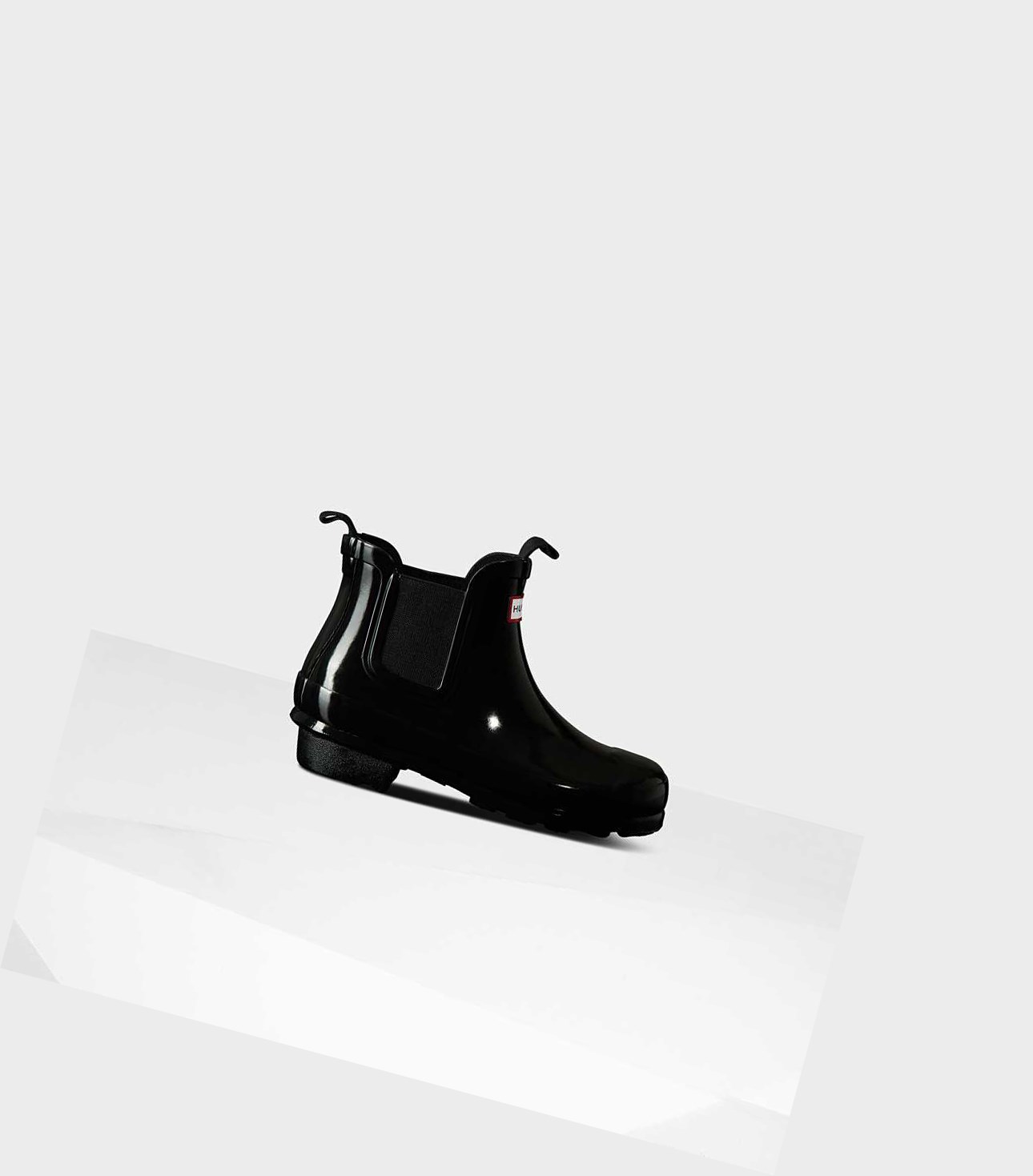 Hunter Original Big Gloss Chelsea Boots Kinder Schwarz | YUWPJE812