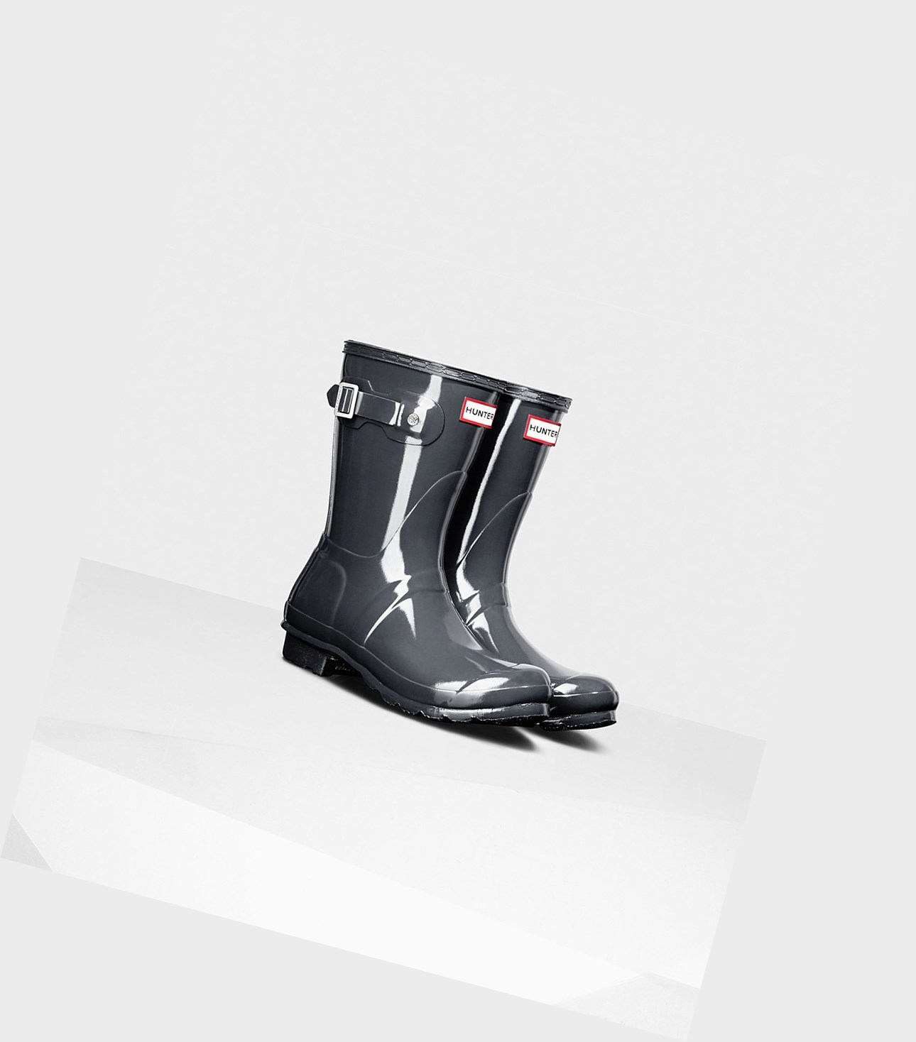 Hunter Original Gloss Kurze Stiefel Damen Grau | UMYFJK178