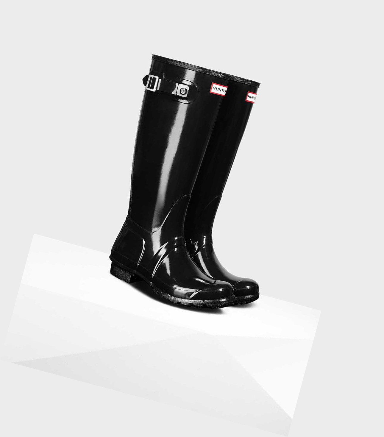 Hunter Original Gloss Wellington Hohe Stiefel Damen Schwarz | TFHWGC721