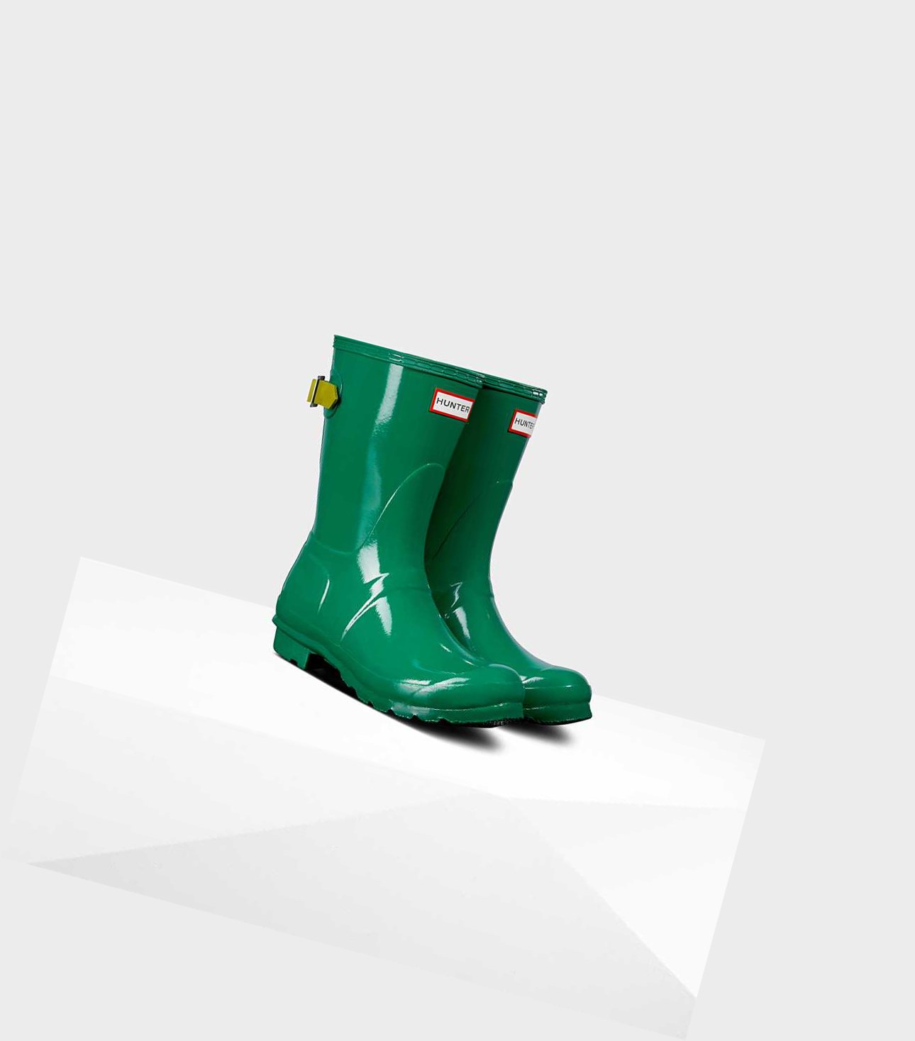 Hunter Original Kurzes Back Gloss Wellington Adjustable Kurze Stiefel Damen Grün | NVKOGH027