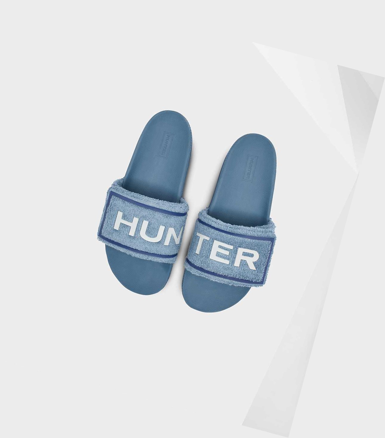 Hunter Original Terry Towelling Logo Adjustable Badelatschen Damen Blau | TKYVQR418