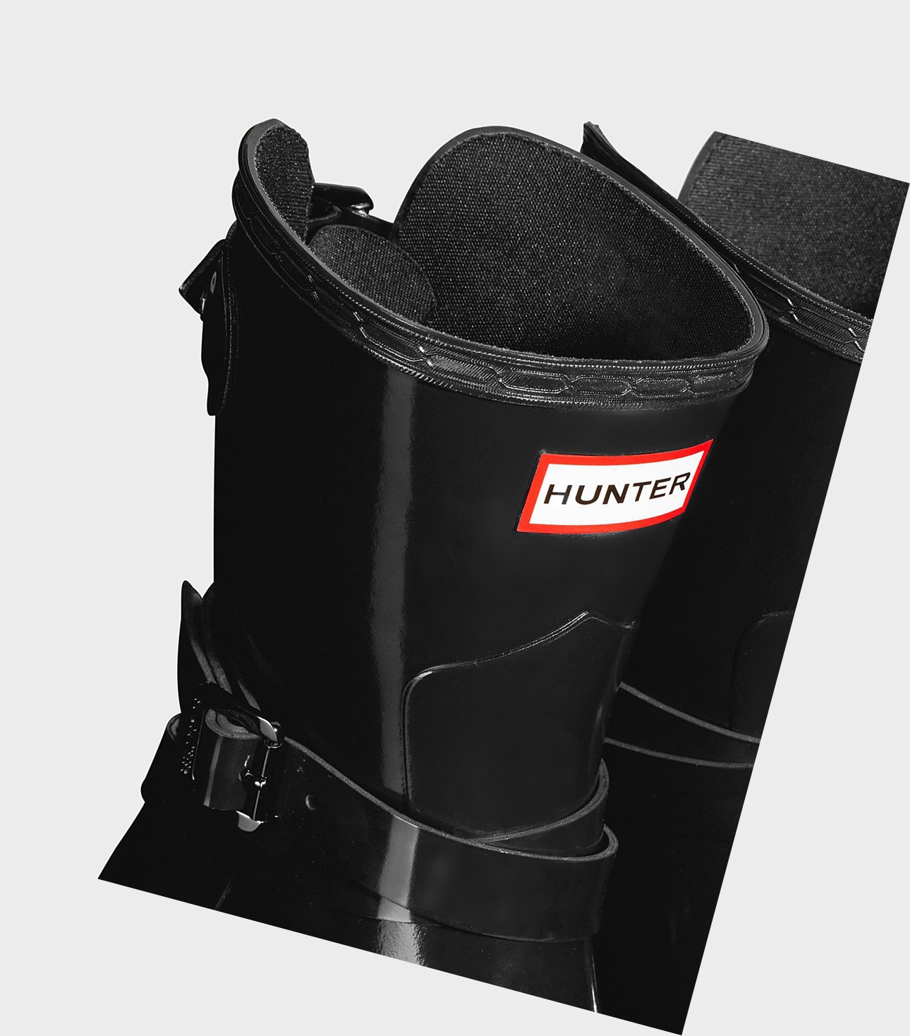 Hunter Refined Adjustable Gloss Kurze Stiefel Damen Schwarz | DQJBRI894