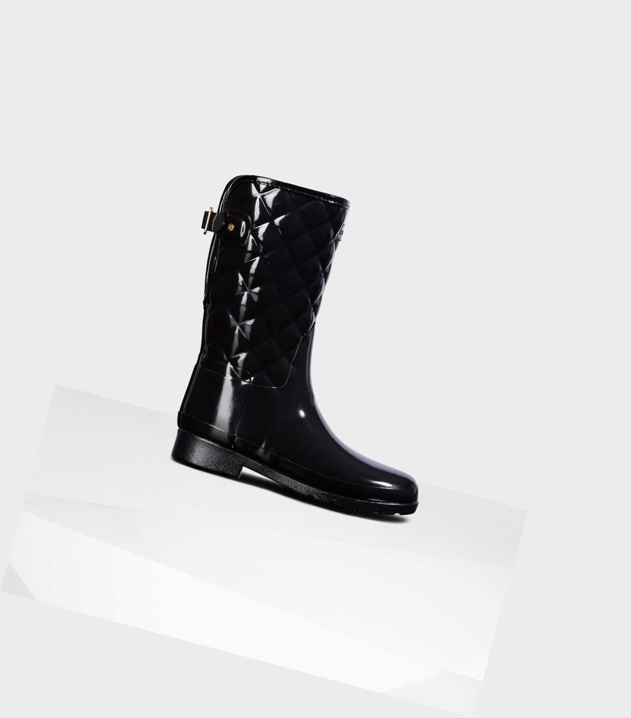 Hunter Refined Slim Fit Gesteppt Kurzes Wellington Adjustable Kurze Stiefel Damen Schwarz | AMZCXG703