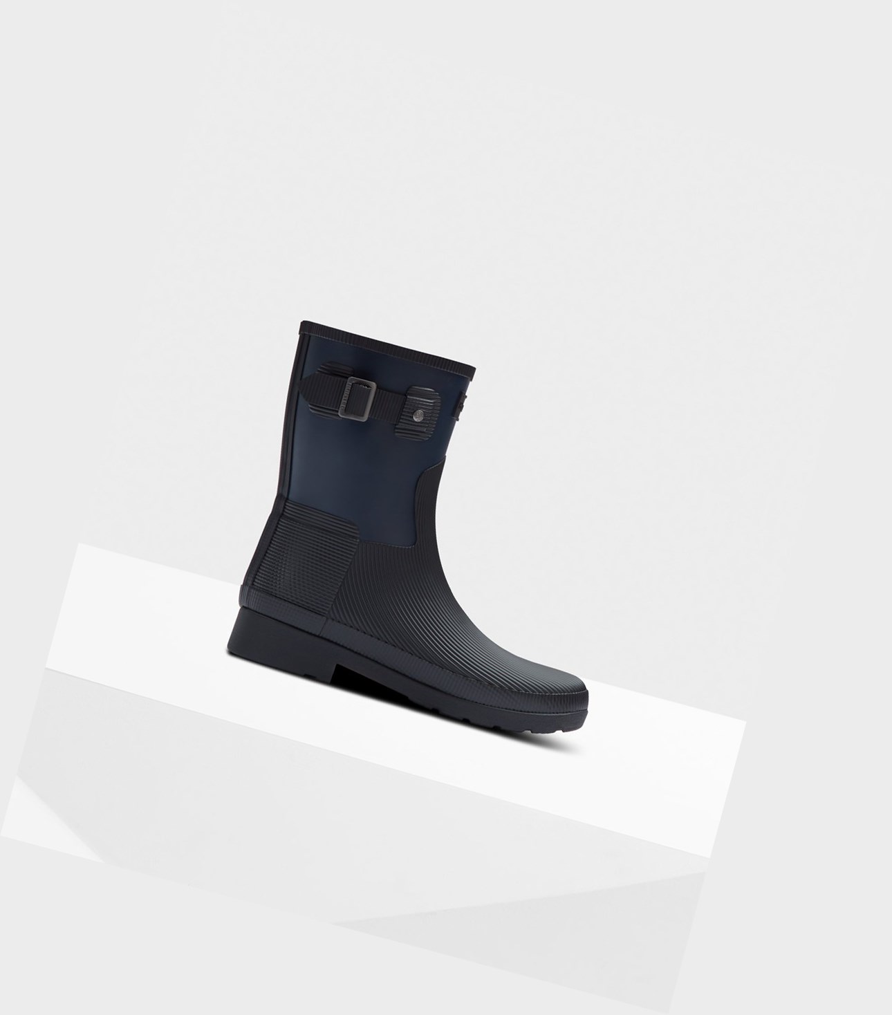 Hunter Refined Texture Block Slim Fit Kurze Stiefel Damen Navy Schwarz | YJMCRS851